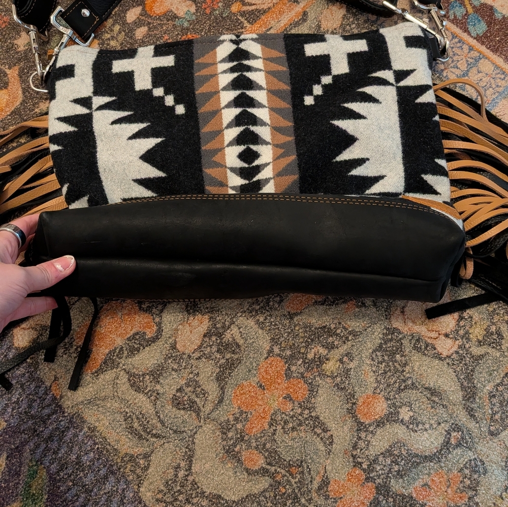 Mercy Grey XL Slouchy Crossbody in Spyder Rock Pendleton Wool with Black Leather - Picture 10 of 12